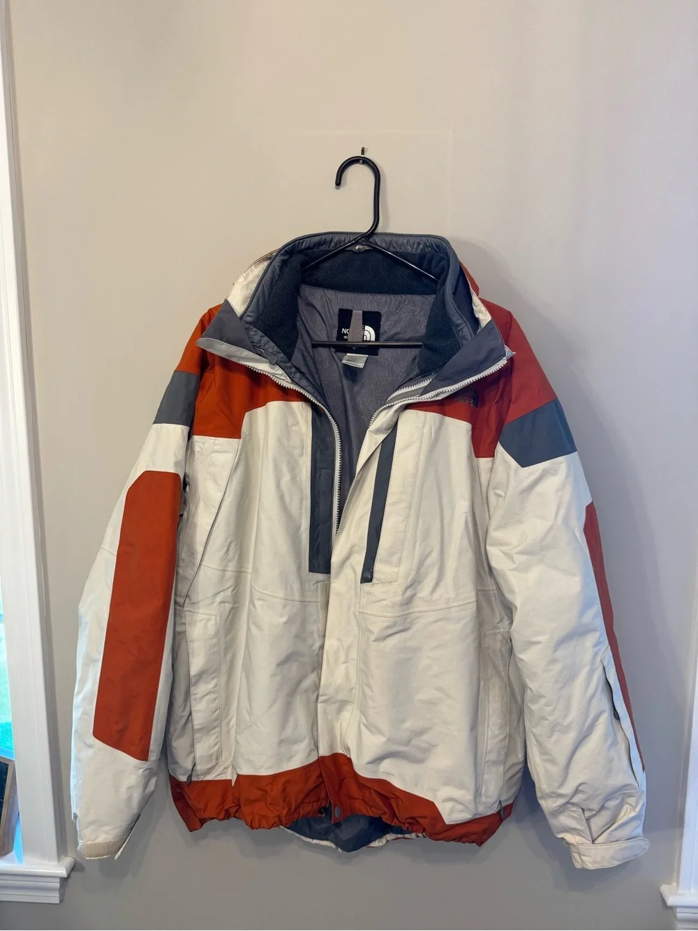 The North Face HyVent Colorblock Ski Jacket Cream Orange Gray Vintage Men's Sz L